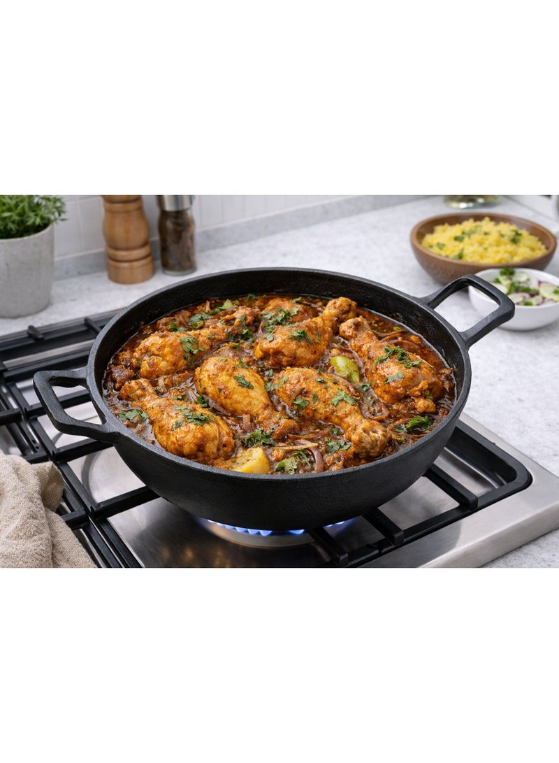 ديسينت مقلاة عميقة من الحديد الزهر للقلي والطهي - مقلاة ووك حديدية شديدة التحمل، مقلاة صغيرة متبلة مسبقًا، مقلاة قلي، أواني طهي من الحديد الزهر للغاز والحث | (24 سم) - Image 4